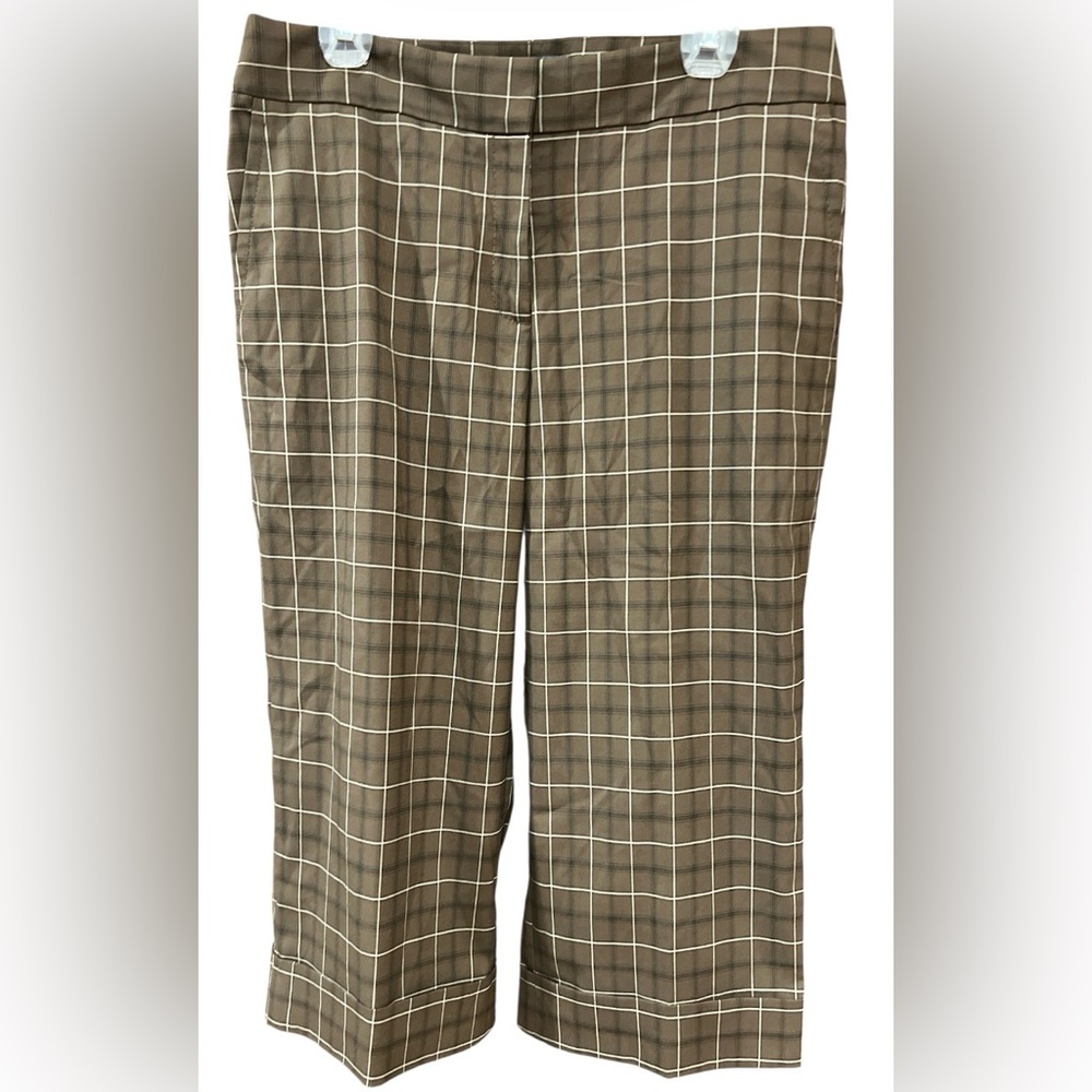 Liz Claiborne Brown Plaid white & black look w/cuff Wide-legged Trousers size 14